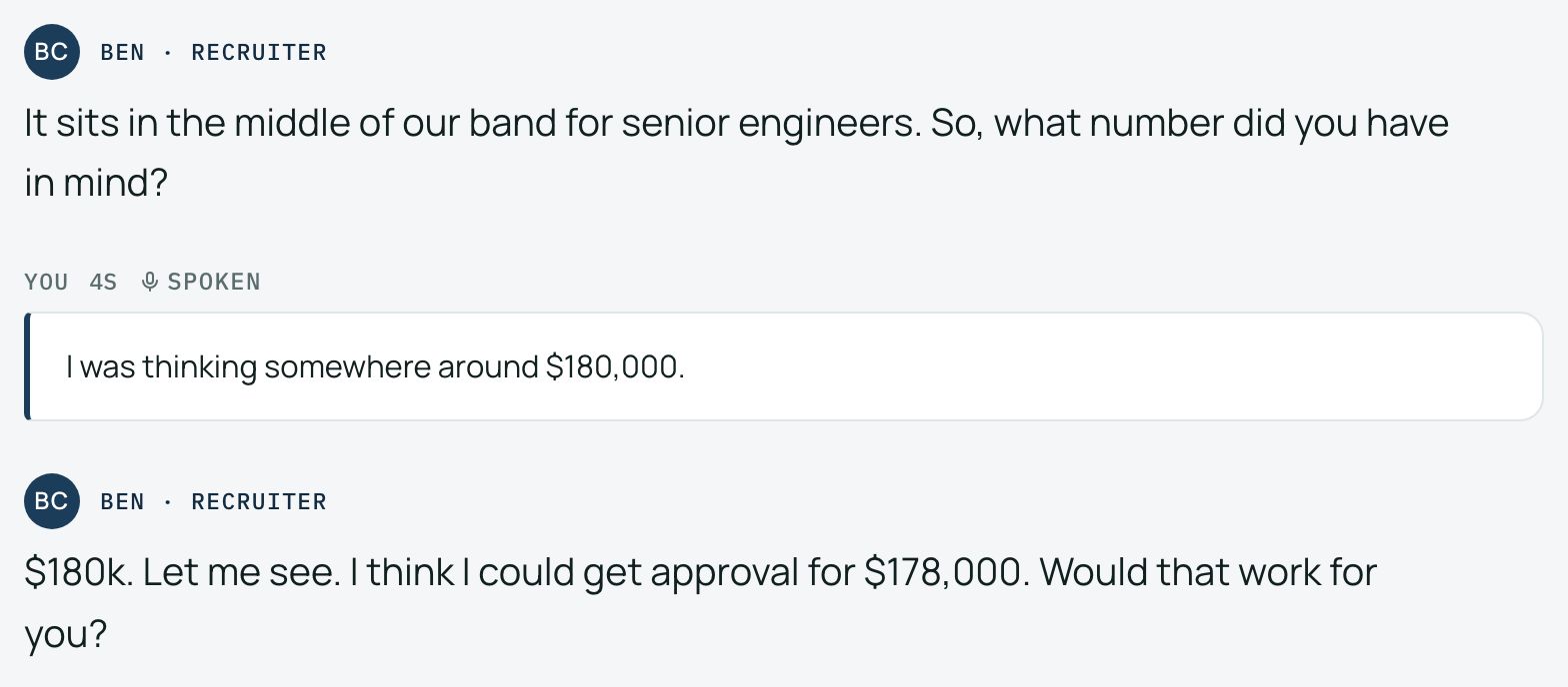 Counteroffer: Mid-negotiation, with a spoken reply