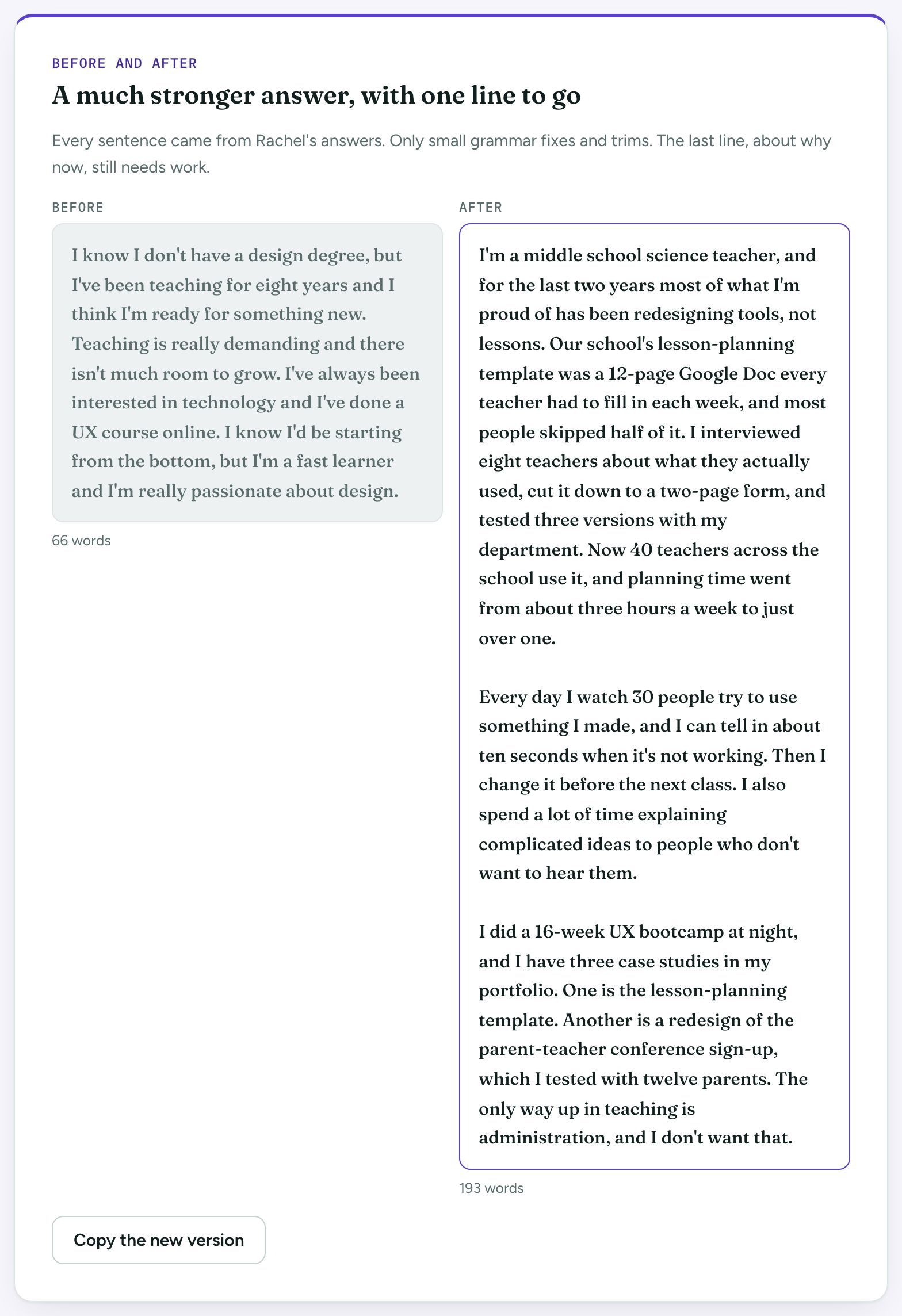 Pivot Story: Before and after